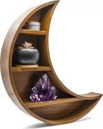 Handcrafted Wooden Crescent Moon Shelf - Features a True Crescent Moon Phase Shape on Natural Wood Tones - Unique Home Decor Floating Shelf for Rustic, Modern, and Nursery Themes - Size Large | 19x17