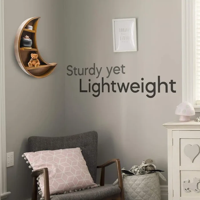 Handcrafted Wooden Crescent Moon Shelf - Features a True Crescent Moon Phase Shape on Natural Wood Tones - Unique Home Decor Floating Shelf for Rustic, Modern, and Nursery Themes - Size Large | 19x17 - Image 2