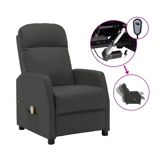 vidaXL Massage Recliner Anthracite Faux fabric - Image 2