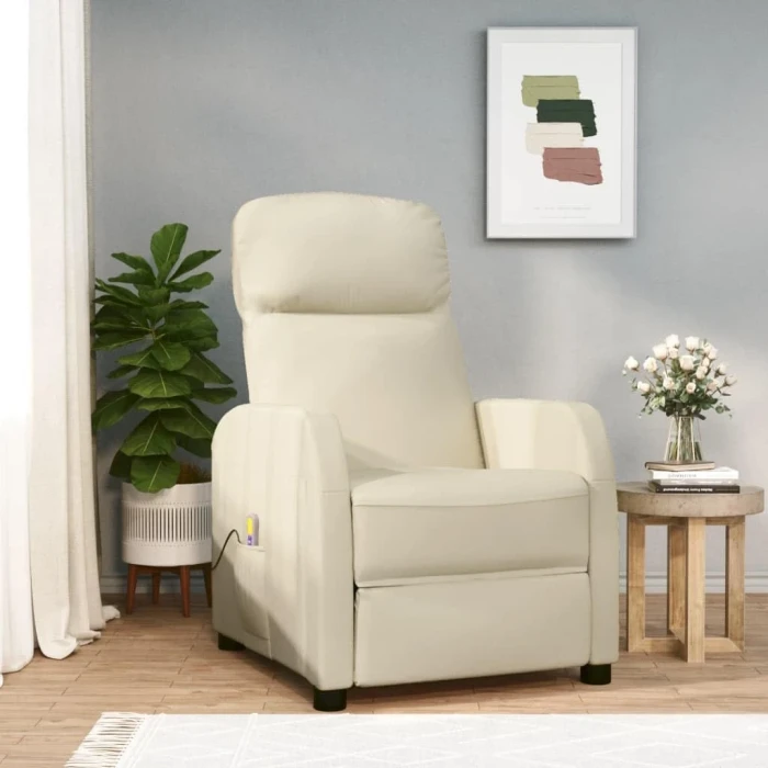 idaXL Massage Chair Cream White Faux Leather - Image 2