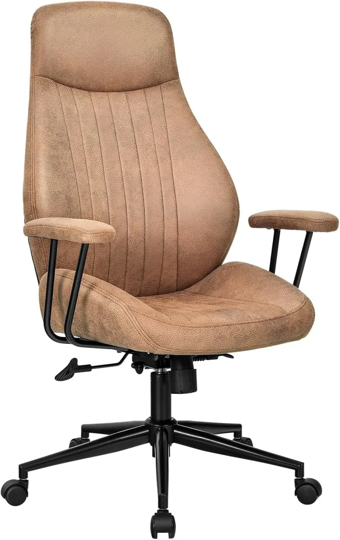COSTWAY Executive Office Chair, Suede Fabric Ergonomic Height Adjustable Swivel Computer Desk Chair, 150° Reclining High Back Rolling Manager Task Chair for Home Office (Brown) - Image 9