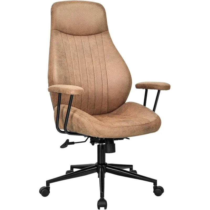 COSTWAY Executive Office Chair, Suede Fabric Ergonomic Height Adjustable Swivel Computer Desk Chair, 150° Reclining High Back Rolling Manager Task Chair for Home Office (Brown)