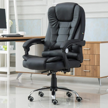 INGVY Black Electric Massage Ergonomic Office Gaming Chair, Leather, Contemporary Style, Swivel Wheels, 400lbs Capacity