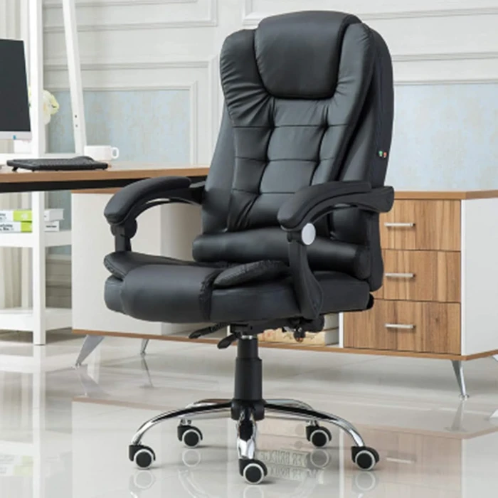 INGVY Black Electric Massage Ergonomic Office Gaming Chair, Leather, Contemporary Style, Swivel Wheels, 400lbs Capacity - Image 7