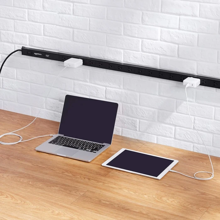 Amazon Basics Heavy Duty Metal Rectangle Surge Protector Power Strip With Mounting Brackets, 24 Outlet, 840-Joule (15A On/Off Circuit Breaker), Black - Image 2