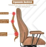COSTWAY Executive Office Chair, Suede Fabric Ergonomic Height Adjustable Swivel Computer Desk Chair, 150° Reclining High Back Rolling Manager Task Chair for Home Office (Brown) - Image 8