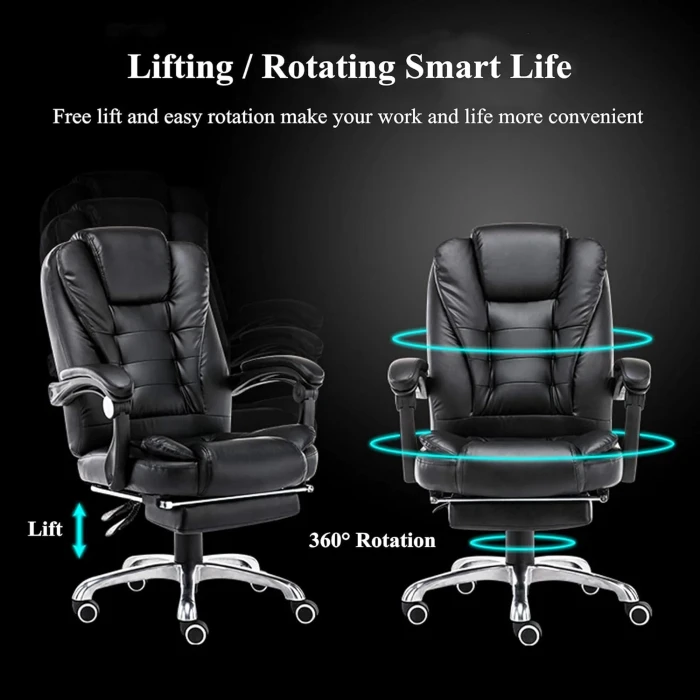 INGVY Black Electric Massage Ergonomic Office Gaming Chair, Leather, Contemporary Style, Swivel Wheels, 400lbs Capacity - Image 6