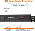 Amazon Basics Heavy Duty Metal Rectangle Surge Protector Power Strip With Mounting Brackets, 24 Outlet, 840-Joule (15A On/Off Circuit Breaker), Black - Image 3