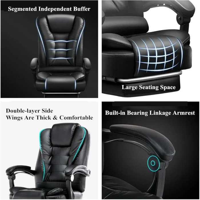 INGVY Black Electric Massage Ergonomic Office Gaming Chair, Leather, Contemporary Style, Swivel Wheels, 400lbs Capacity - Image 5