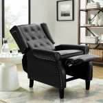 BALICHUN Leather Recliner Chair, Black Accent Chair, Wingback Push Back Recliner Chair for Living Room or Bedroom, Massage Recliner Chair for Adults, Small Single Reclining Sofa Lounge (Black)