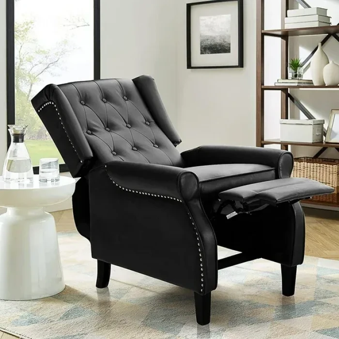 BALICHUN Leather Recliner Chair, Black Accent Chair, Wingback Push Back Recliner Chair for Living Room or Bedroom, Massage Recliner Chair for Adults, Small Single Reclining Sofa Lounge (Black) - Image 4
