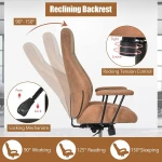 COSTWAY Executive Office Chair, Suede Fabric Ergonomic Height Adjustable Swivel Computer Desk Chair, 150° Reclining High Back Rolling Manager Task Chair for Home Office (Brown) - Image 5