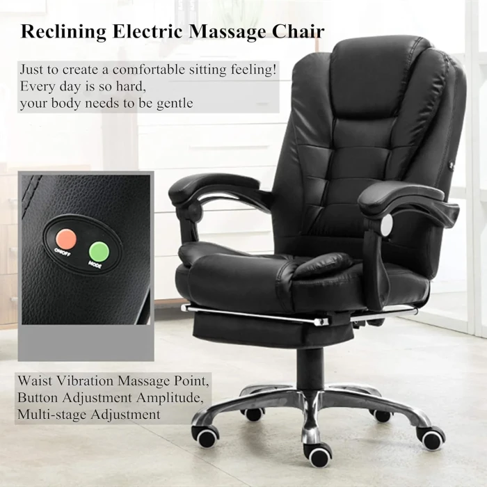 INGVY Black Electric Massage Ergonomic Office Gaming Chair, Leather, Contemporary Style, Swivel Wheels, 400lbs Capacity - Image 3