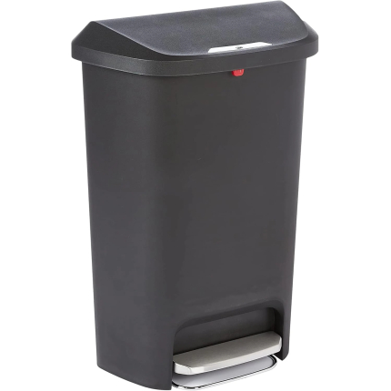 Amazon Basics Tall Kitchen Plastic Rectangular Trash Can with Steel Pedal, Black, 50 Liters