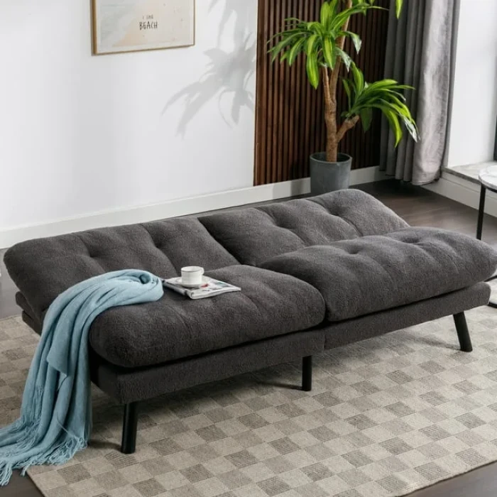 Mainstays Camden Cozy Futon, Charcoal Boucle Fabric, 72" - Image 2