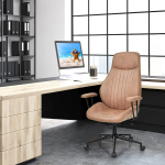 COSTWAY Executive Office Chair, Suede Fabric Ergonomic Height Adjustable Swivel Computer Desk Chair, 150° Reclining High Back Rolling Manager Task Chair for Home Office (Brown) - Image 2