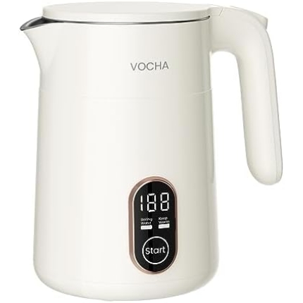 VOCHA Mini Electric Kettle, 0.4L Small Travel Kettle, Portable Keep Warm Function, LED Touch Screen, Electric Kettle, Quick Cook and Steel Interior