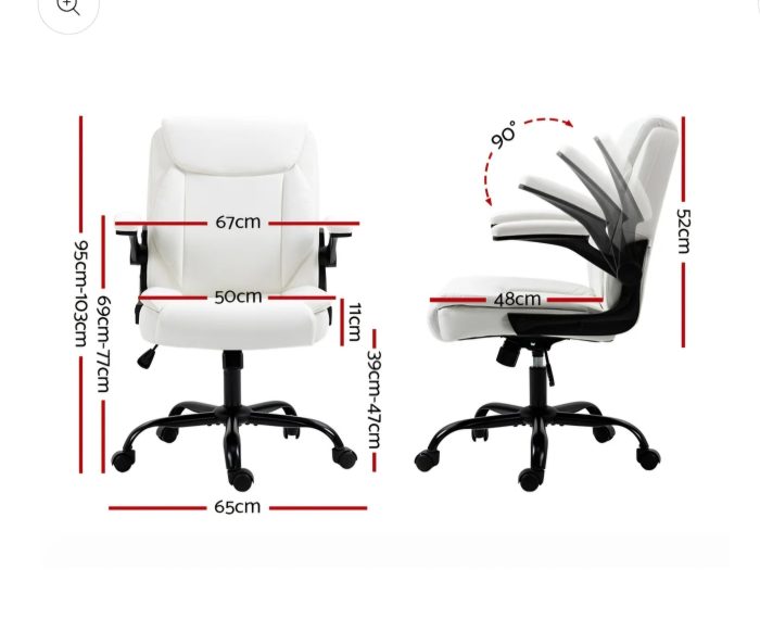 Ergonomic Office Chair with Flip-Up Armrests – White - Image 2