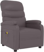 vidaXL Massage Chair Home Office Furniture Adjustable Wingback Sofa Massage Reclining Push Chair TV Recliner Armchair Grey Faux Leather