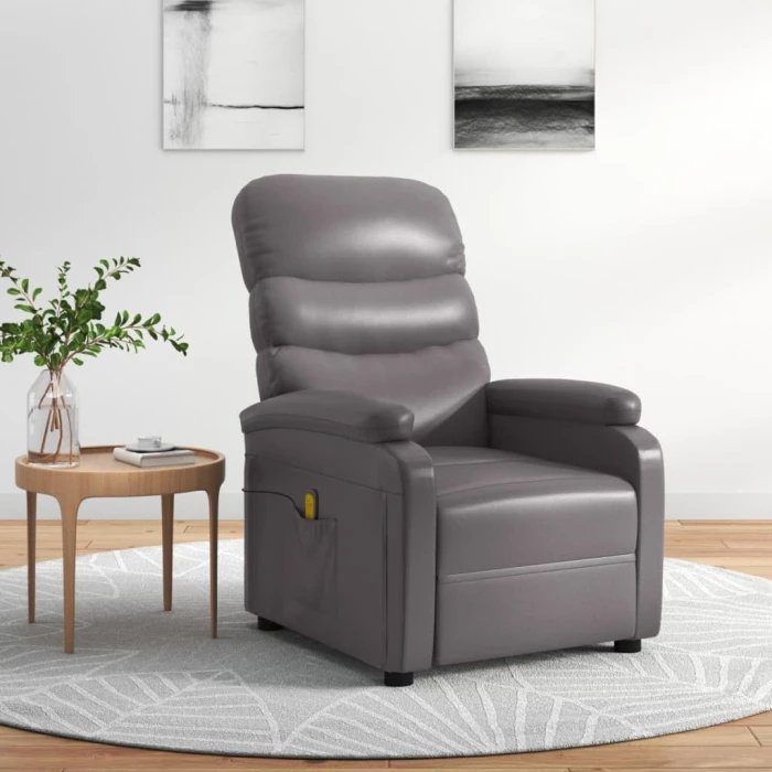 vidaXL Massage Chair Home Office Furniture Adjustable Wingback Sofa Massage Reclining Push Chair TV Recliner Armchair Grey Faux Leather - Image 2