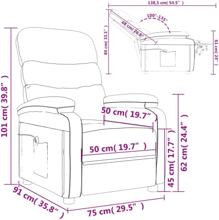 vidaXL Massage Chair Home Office Furniture Adjustable Wingback Sofa Massage Reclining Push Chair TV Recliner Armchair Grey Faux Leather - Image 3