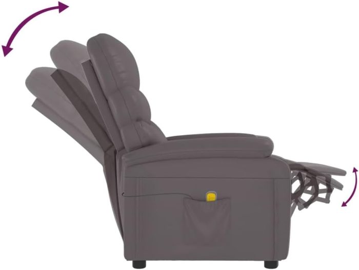 vidaXL Massage Chair Home Office Furniture Adjustable Wingback Sofa Massage Reclining Push Chair TV Recliner Armchair Grey Faux Leather - Image 8