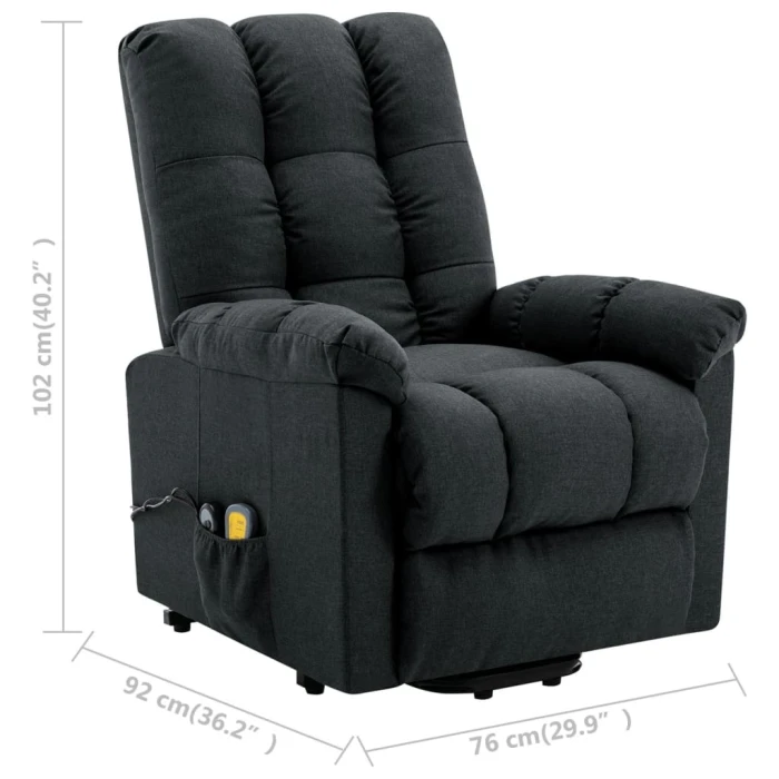 vidaXL Power Lift Massage Recliner Dark Gray Fabric - Image 7