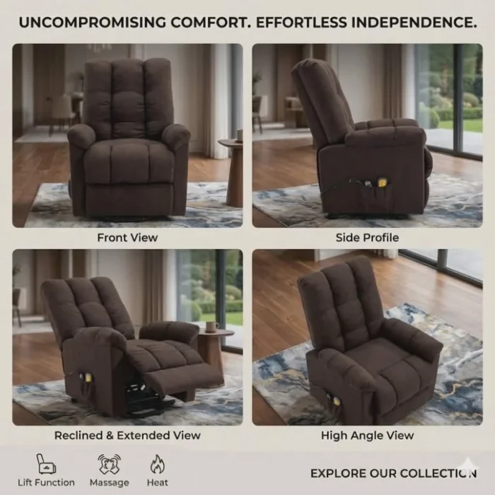 vidaXL Power Lift Massage Recliner DARK BROWN FABRIC (SKU-321385). - Image 2
