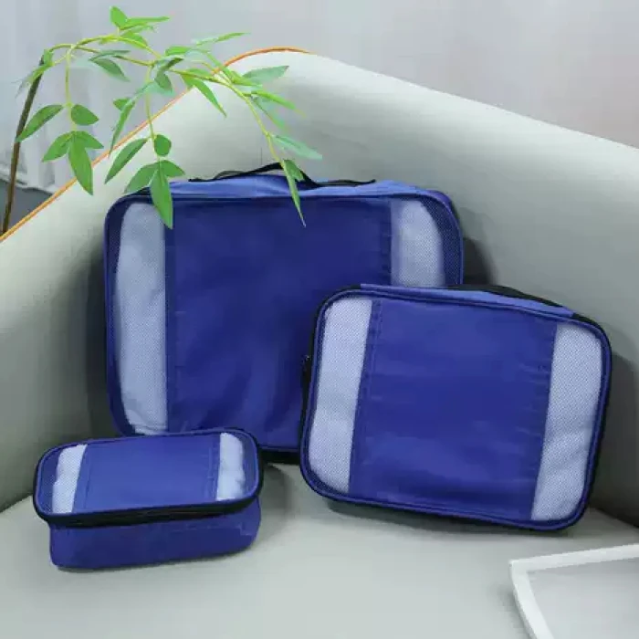 3-Piece Travel Packing Cubes Set – Lightweight Luggage Organizer Bags with Mesh Design, Blue - Image 2