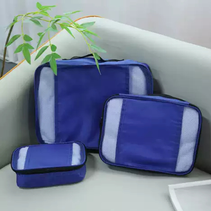 3-Piece Travel Packing Cubes Set – Lightweight Luggage Organizer Bags with Mesh Design, Blue