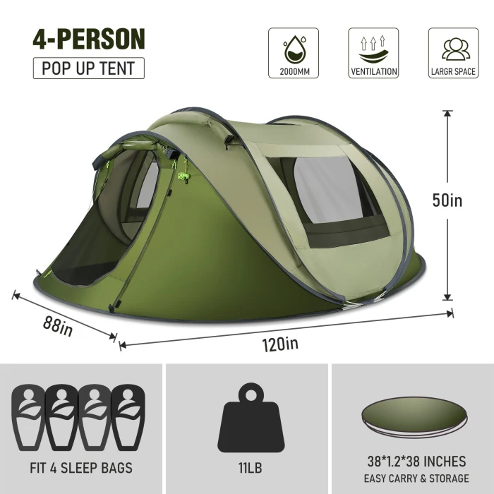 Camping Tent 4 Person Dome Tent Instant Tent for Camping with Waterproof, Windproof, Carry Bag,Lightweight for Camping, Backpacking & Hiking Family Outdoor - Image 9