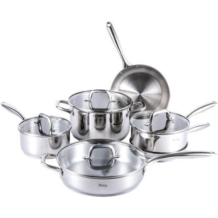 Premium Stainless Steel Cookware Set 10 Piece German Technology, Induction Pots And Pans Set, 18/10 Stainless Steel Saute Pan With Lid, Fry Pan, Saucepan With Lid, Stockpot With Lid