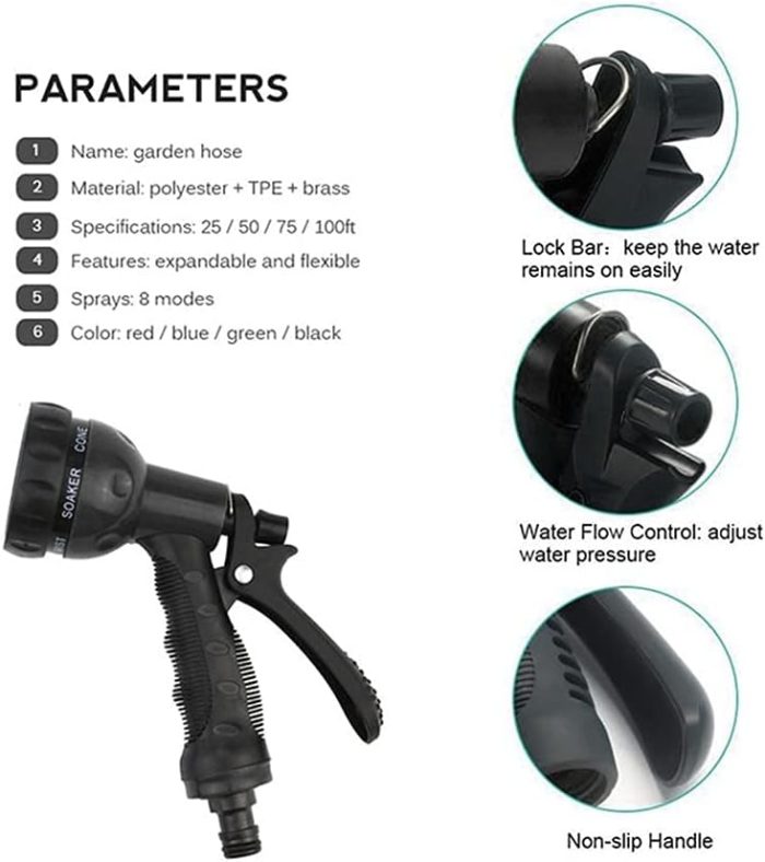 (BLUE) Flexible Expanding Water Hose Garden Hose Shrink Expandable Flexible Water Hoses Pressure Car Washer Pipe Spray G-u-n Irrigation Garden Hose Leunlee - Image 5