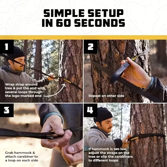 Portable Camping Hammock with Tree Straps & Carabiners – Lightweight Parachute Nylon Hammock for Outdoor, Hiking, Beach & Travel - Image 2