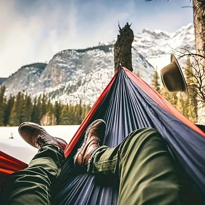 Portable Camping Hammock with Tree Straps & Carabiners – Lightweight Parachute Nylon Hammock for Outdoor, Hiking, Beach & Travel - Image 4