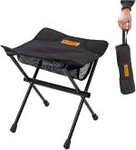 Folding Stool Camping Stool Portable Folding Stool with Ultralight Aluminium Frame Steel Lightweight and Stable for Fishing Hiking Camping Picnic Travel (Black)