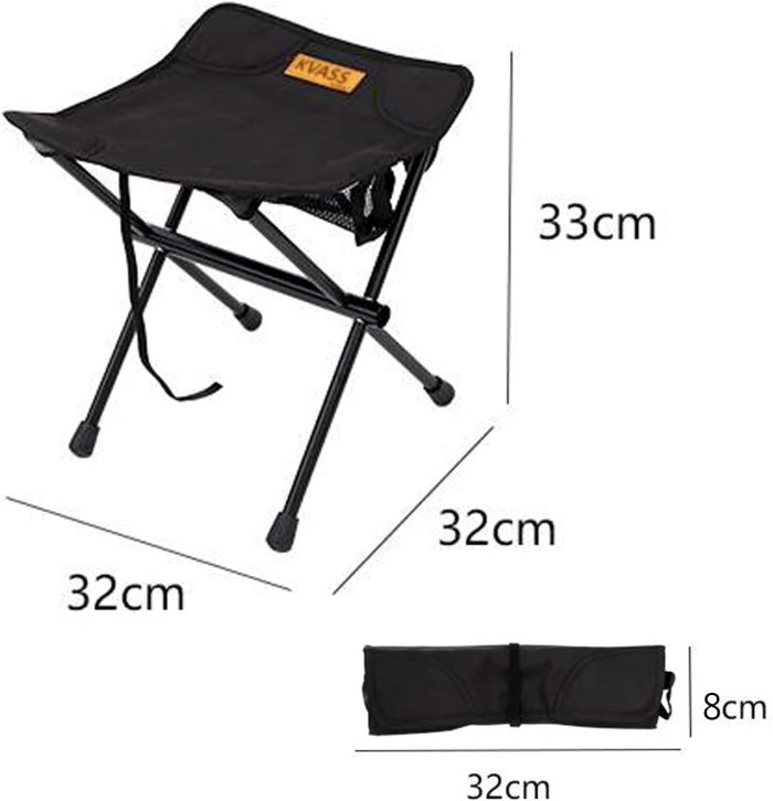 Folding Stool Camping Stool Portable Folding Stool with Ultralight Aluminium Frame Steel Lightweight and Stable for Fishing Hiking Camping Picnic Travel (Black) - Image 2