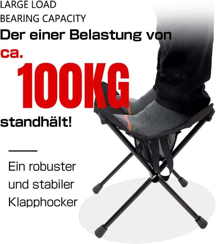 Folding Stool Camping Stool Portable Folding Stool with Ultralight Aluminium Frame Steel Lightweight and Stable for Fishing Hiking Camping Picnic Travel (Black) - Image 3