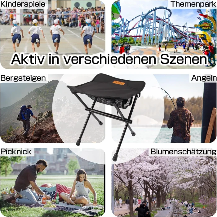 Folding Stool Camping Stool Portable Folding Stool with Ultralight Aluminium Frame Steel Lightweight and Stable for Fishing Hiking Camping Picnic Travel (Black) - Image 6