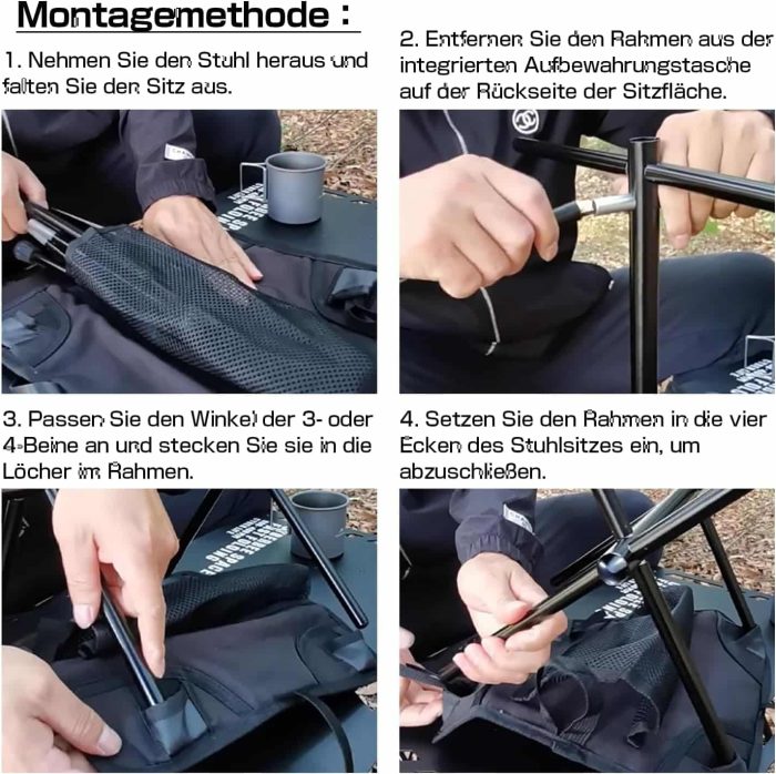 Folding Stool Camping Stool Portable Folding Stool with Ultralight Aluminium Frame Steel Lightweight and Stable for Fishing Hiking Camping Picnic Travel (Black) - Image 7