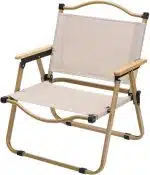 MedMad Folding Camping Chair, Ultralight Aluminum Outdoor Beach Chair with Solid Wood Armrest, Portable Collapsible Fishing Chair for Hiking Lawn Picnic (Khaki, Large)