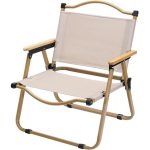 MedMad Folding Camping Chair, Ultralight Aluminum Outdoor Beach Chair with Solid Wood Armrest, Portable Collapsible Fishing Chair for Hiking Lawn Picnic (Khaki, Large)