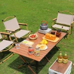 MedMad Folding Camping Chair, Ultralight Aluminum Outdoor Beach Chair with Solid Wood Armrest, Portable Collapsible Fishing Chair for Hiking Lawn Picnic (Khaki, Large) - Image 3