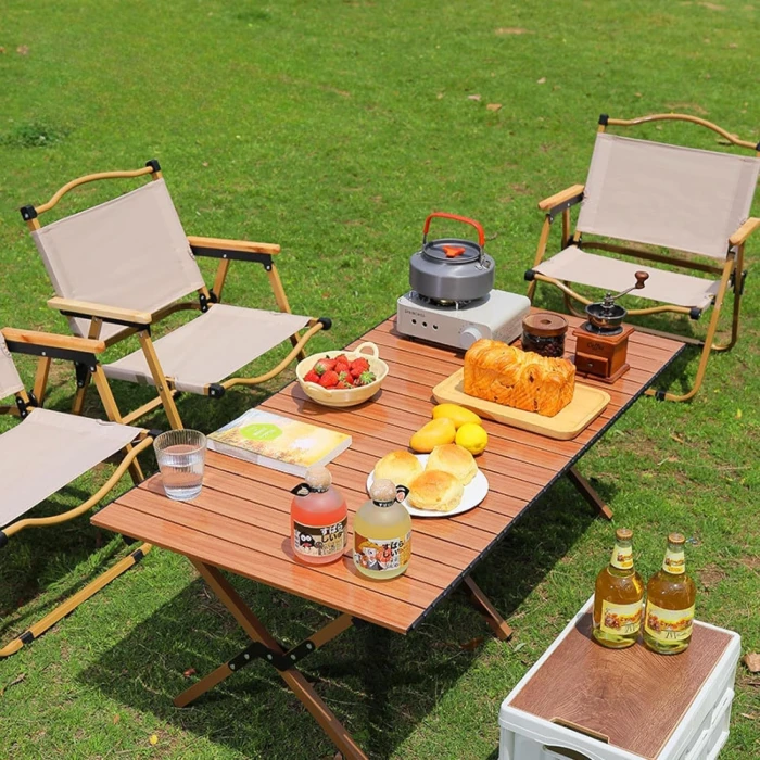 MedMad Folding Camping Chair, Ultralight Aluminum Outdoor Beach Chair with Solid Wood Armrest, Portable Collapsible Fishing Chair for Hiking Lawn Picnic (Khaki, Large) - Image 3