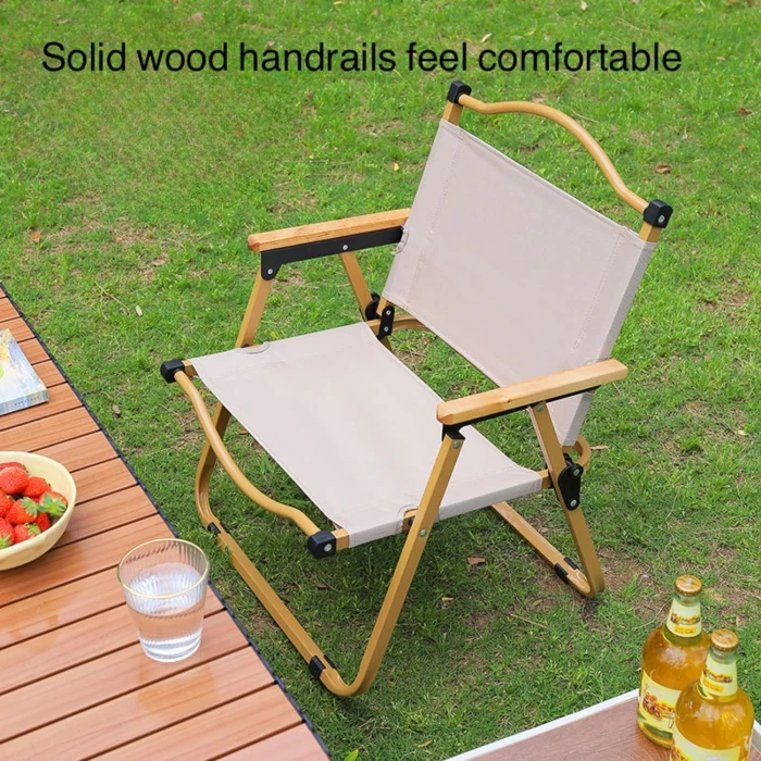 MedMad Folding Camping Chair, Ultralight Aluminum Outdoor Beach Chair with Solid Wood Armrest, Portable Collapsible Fishing Chair for Hiking Lawn Picnic (Khaki, Large) - Image 4
