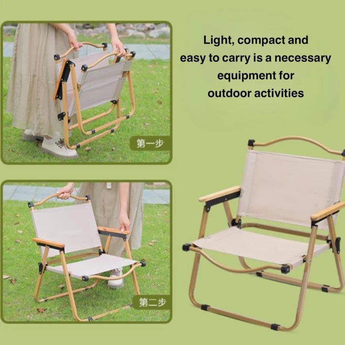 MedMad Folding Camping Chair, Ultralight Aluminum Outdoor Beach Chair with Solid Wood Armrest, Portable Collapsible Fishing Chair for Hiking Lawn Picnic (Khaki, Large) - Image 6