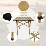 Folding Camping Table, Aluminum Roll-up Camp Table, Portable and Durable Table with Carry Bag for Outdoor Picnic, Beach, Kitchen- 21(L) x20(W) x20(H) - Image 4