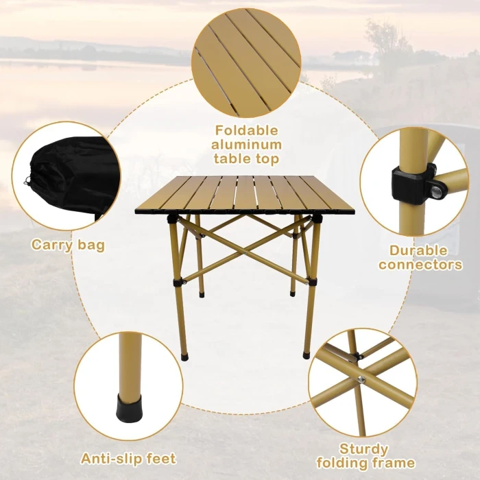 Folding Camping Table, Aluminum Roll-up Camp Table, Portable and Durable Table with Carry Bag for Outdoor Picnic, Beach, Kitchen- 21(L) x20(W) x20(H) - Image 4