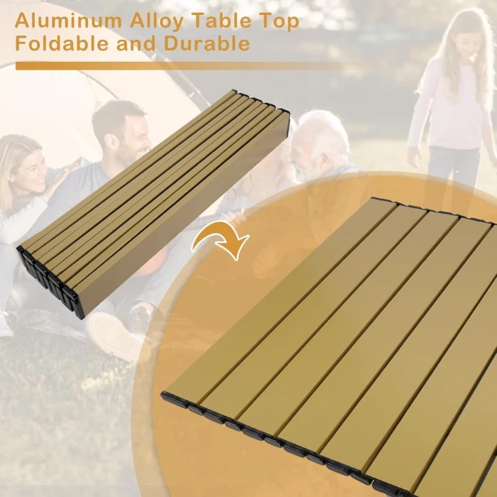 Folding Camping Table, Aluminum Roll-up Camp Table, Portable and Durable Table with Carry Bag for Outdoor Picnic, Beach, Kitchen- 21(L) x20(W) x20(H) - Image 5