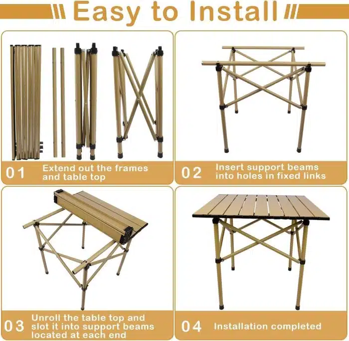 Folding Camping Table, Aluminum Roll-up Camp Table, Portable and Durable Table with Carry Bag for Outdoor Picnic, Beach, Kitchen- 21(L) x20(W) x20(H) - Image 6